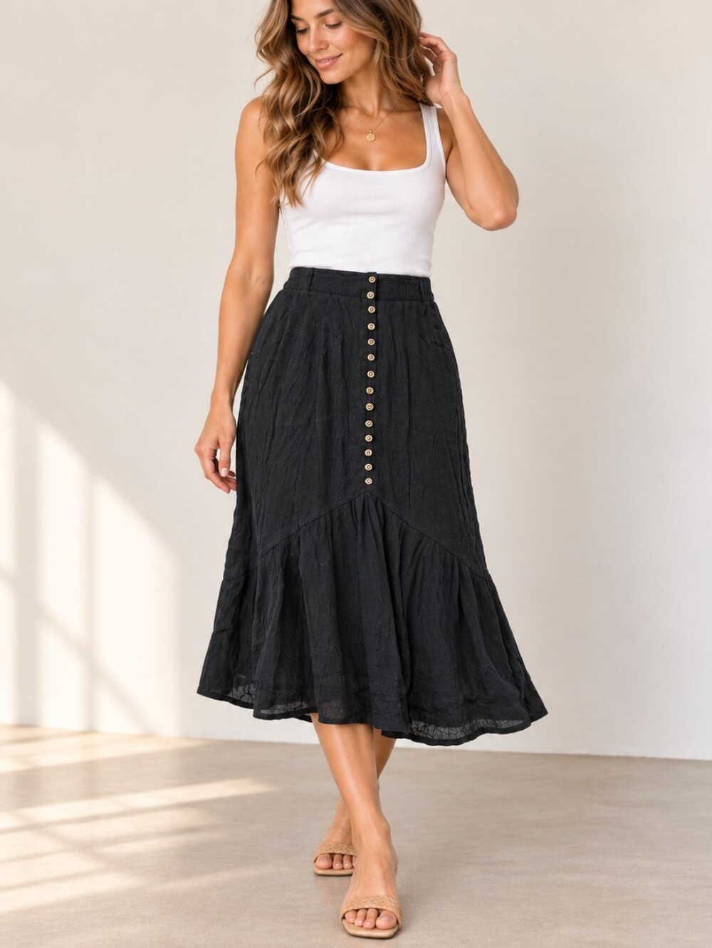 Wrangler Black Button-Front Midi Skirt